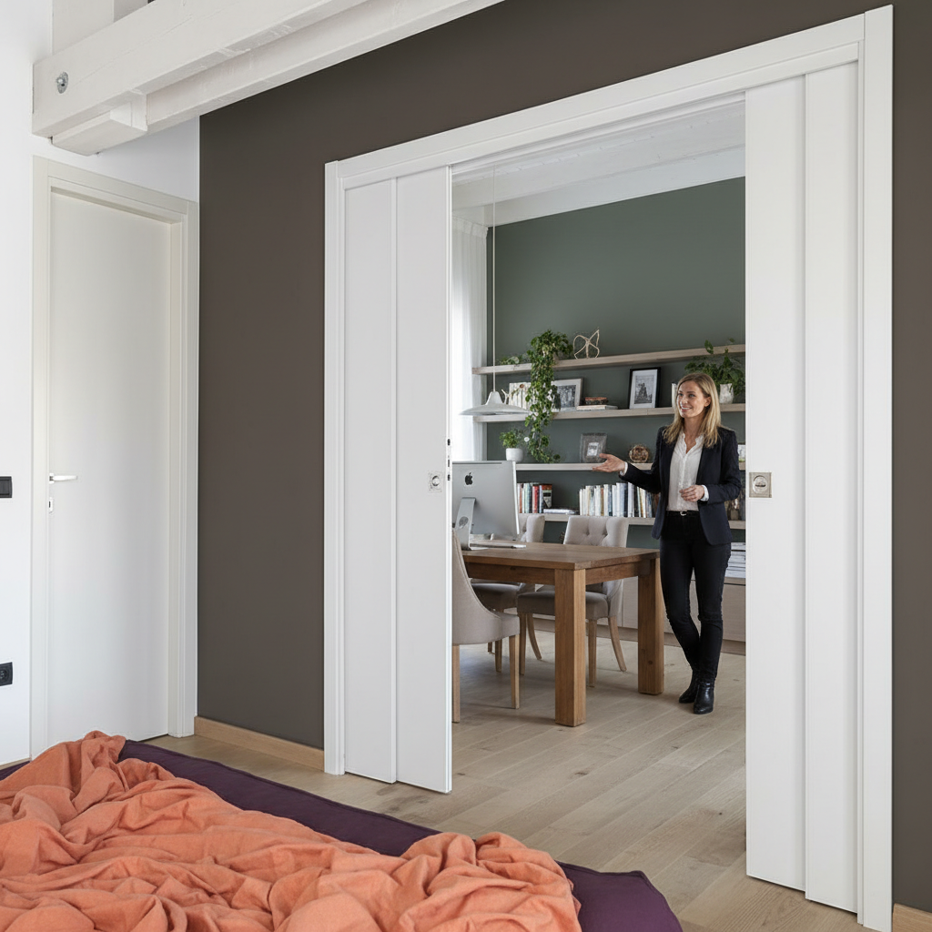 Premium Double Telescopic Pocket Door System with Timber Lining Kit and Maintenance-Free Track for Space Saving Solutions