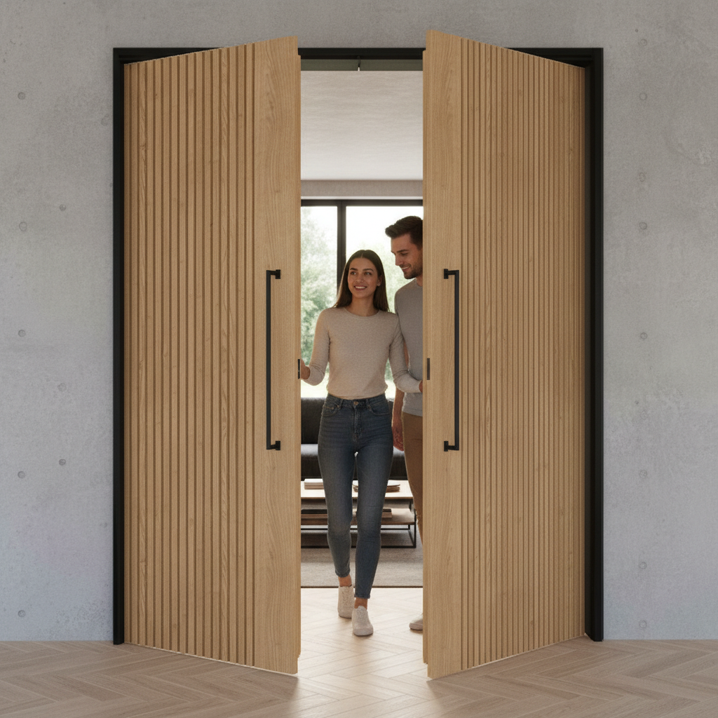 Premium Modern Oak Internal Door Pair Fully Finished - Engineered Construction with A-Grade American White Oak Veneer