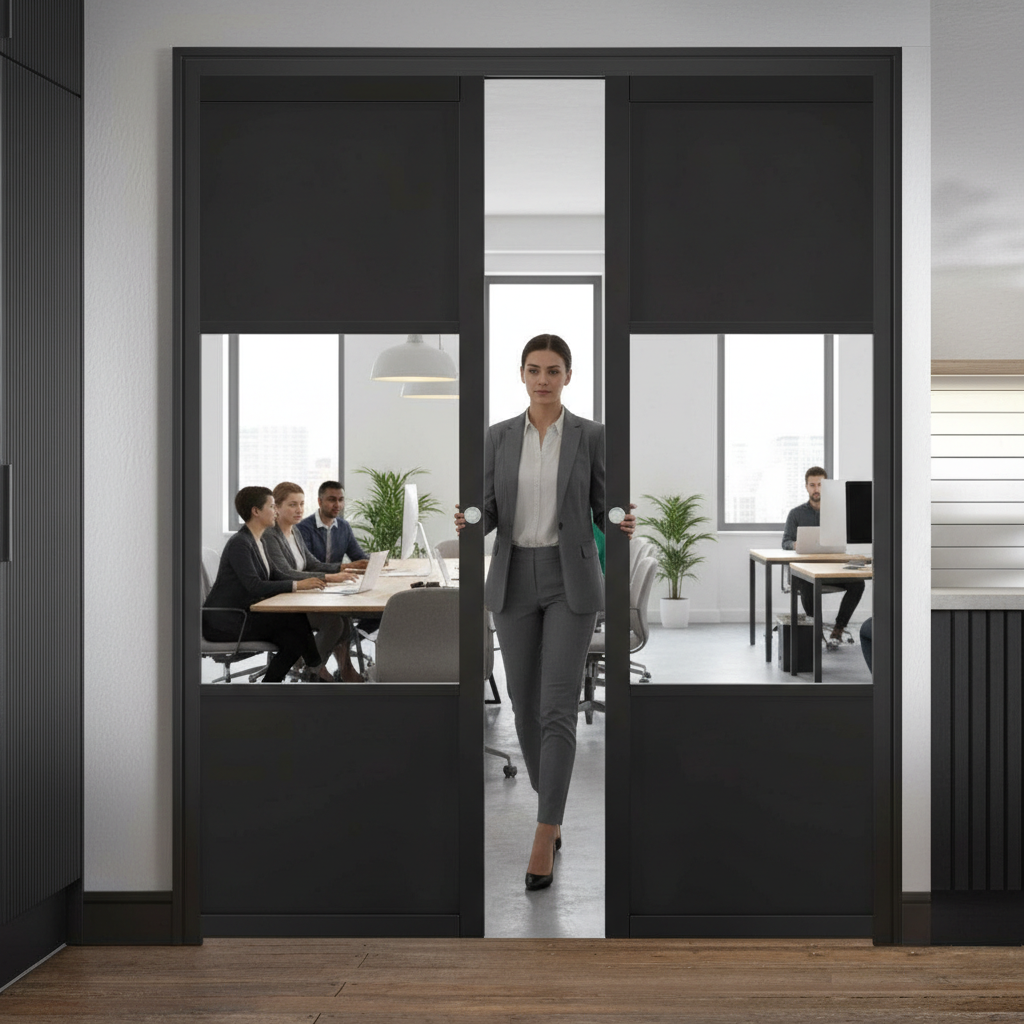 Premium Double Pocket Door System with Galvanised Steel Frame and Adjustable Runners for Space-Saving Solutions