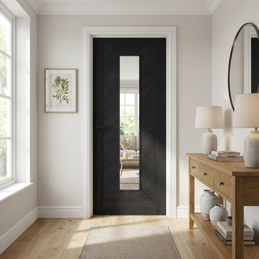 Internal Black Door with Clear Glass, Fully Finished Laminate Design