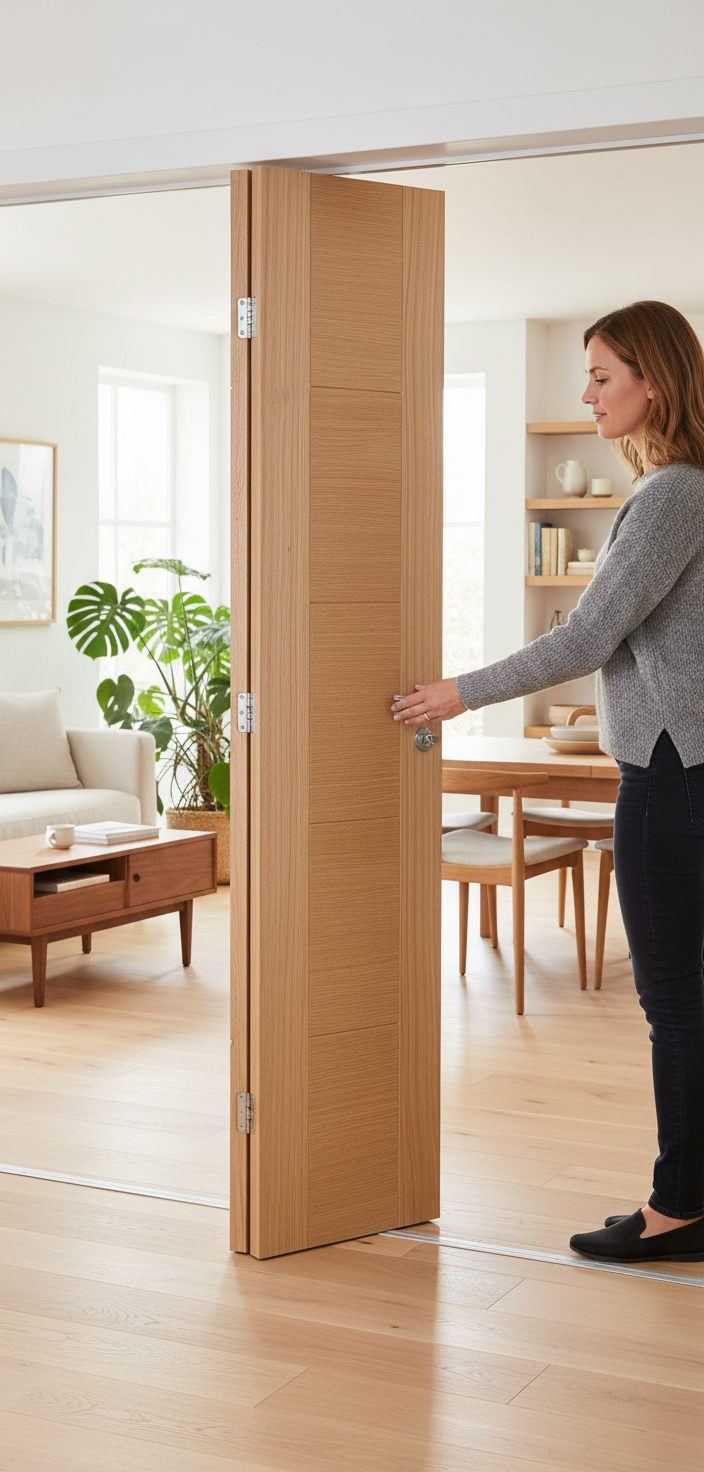 Premium Contemporary Oak Bifold Door with 5 Panel Design - Fully Finished and Ready to Hang