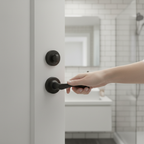 Premium Internal Bathroom Lever Handle on Round Rose Pack - Matt Black Finish with Privacy Lock and Hinges for Modern Doors - Image 2