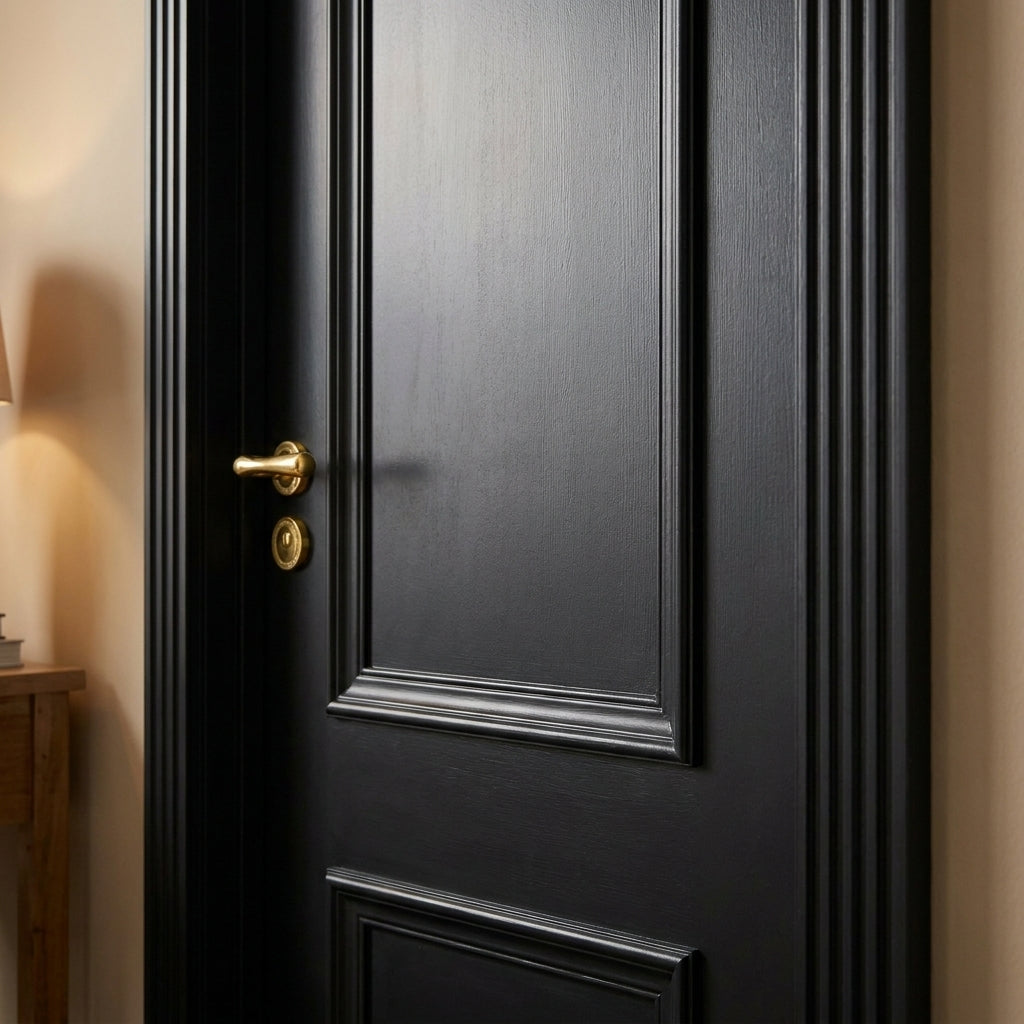 Internal 2 Panel Door Jet Black Fully Finished Mayfair Design - detail view