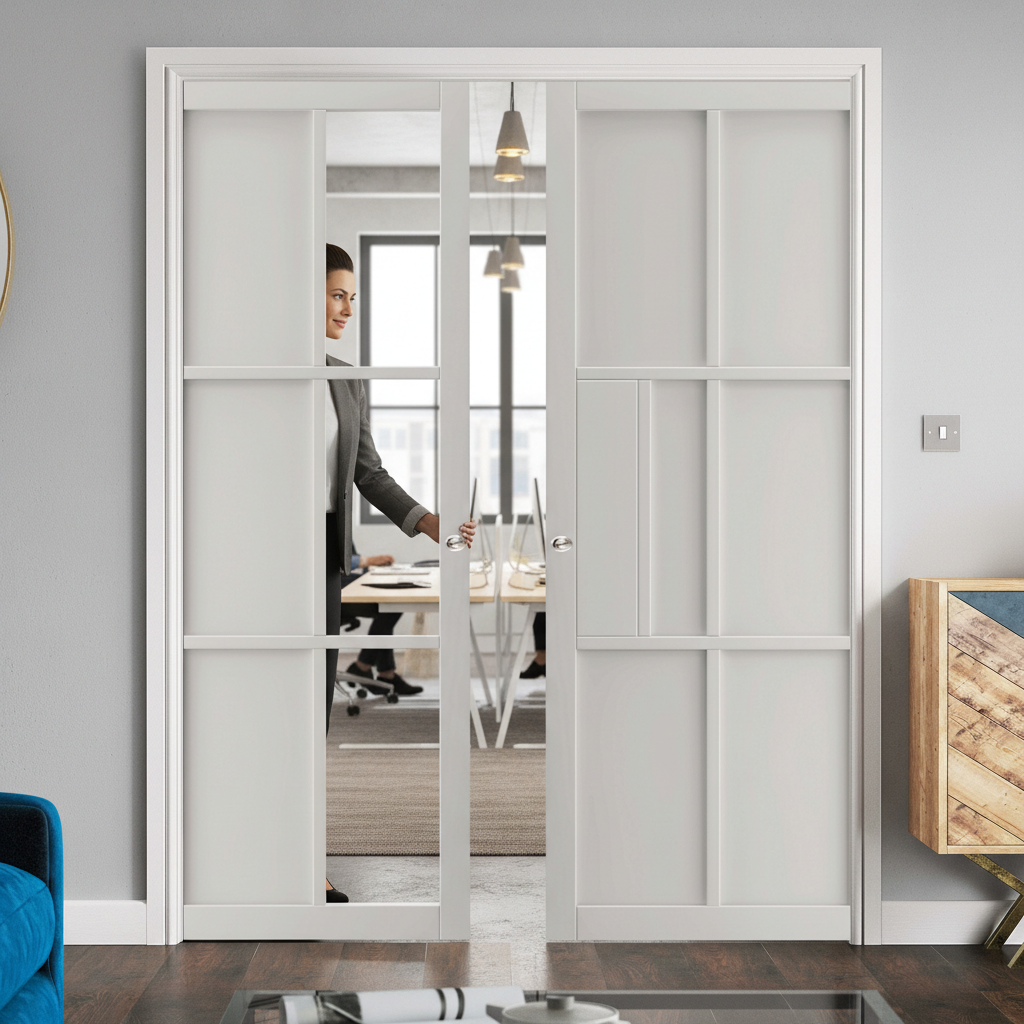 Premium Double Pocket Door Set with Galvanised Steel Frame and Timber Lining Kit for Seamless Installation