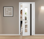 Premium Internal Clear Glazed White Fully Finished Door with Dark Grey Insert and 3 Glass Panels for Unique Style
