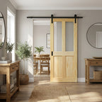 Sliding Internal Clear Pine Door Unfinished 2 Panel 2 Light Obscure Glass