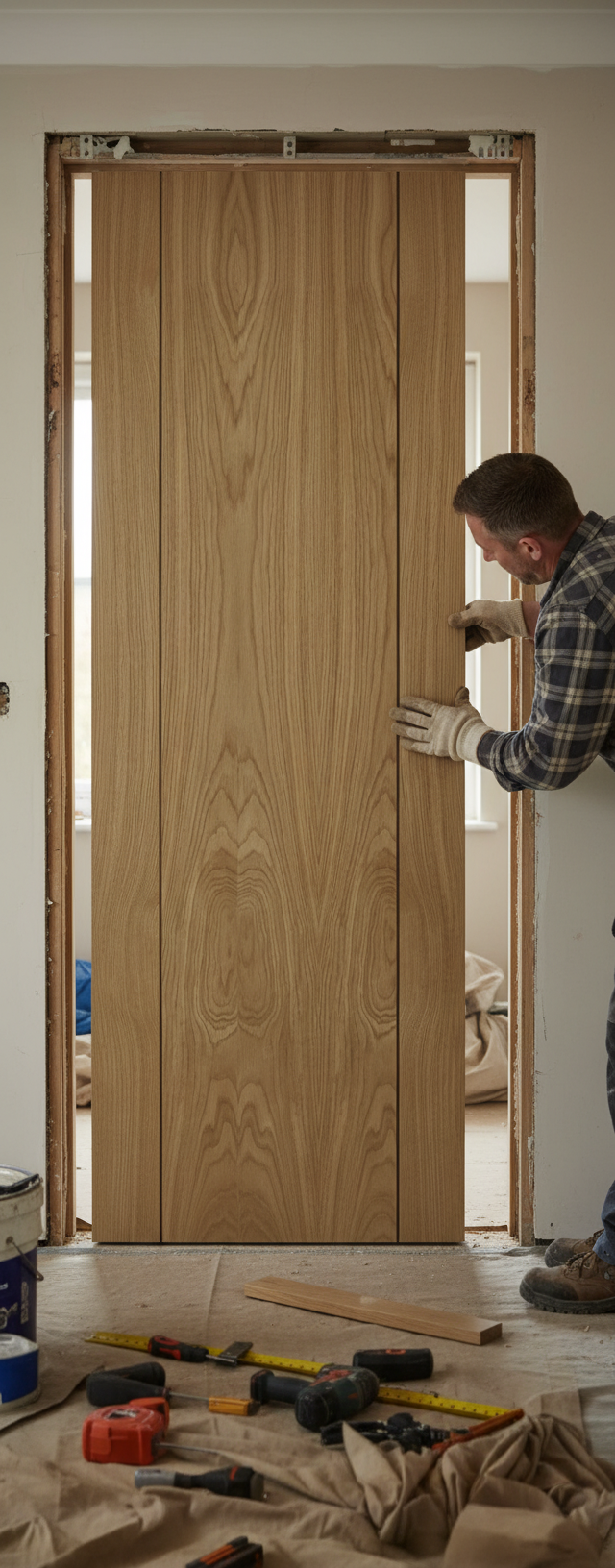 Premium Oak Internal Fully Finished Door with Walnut Inlay and Engineered Construction for Strength and Stability