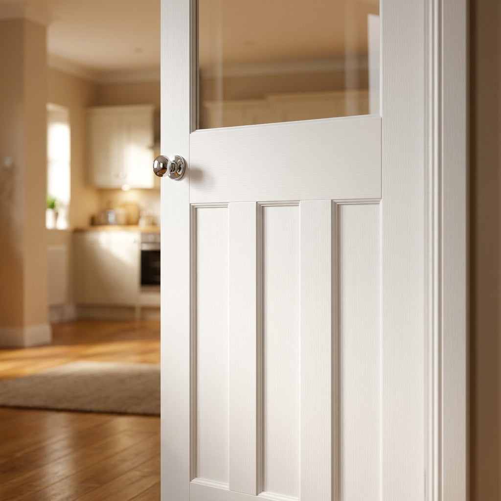 Internal White Primed 1930's Door with 1 Light Clear Glass - detail view