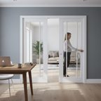 Premium Clear Glazed Telescopic Pocket Door System with Adjustable Doorstop and Maintenance-Free Track
