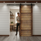 Premium Designer Barn Door Sliding Door System with 2m Carbon Steel Track, Wheel Hangers, and Accessories for Rustic Interiors