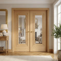 Internal Oak Double Door Fully Finished with Clear Glass, Solid Core
