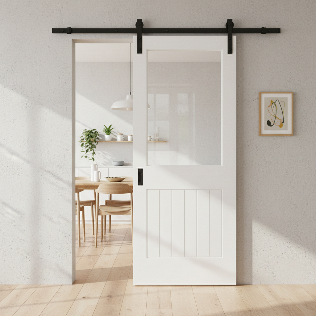 Premium Internal White Primed Cottage Sliding Door with Clear Glass Light - Durable Construction and Customizable Finish