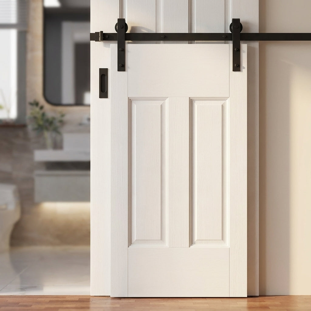 Sliding Door - White Internal Primed Victorian Shaker 4 Panel Solid Core - detail view