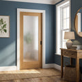Oak Internal Pocket Door Set Unfinished 1 Light Obscure Glass 100mm Frame