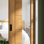 Internal Oak Pocket Door Set with Fully Finished Clear Glass Glazing - detail view