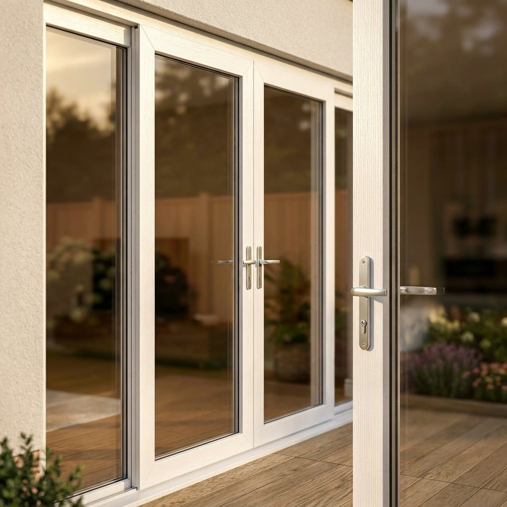 External White Aluminium French Patio Door with Clear Glass and Sidelights - detail view