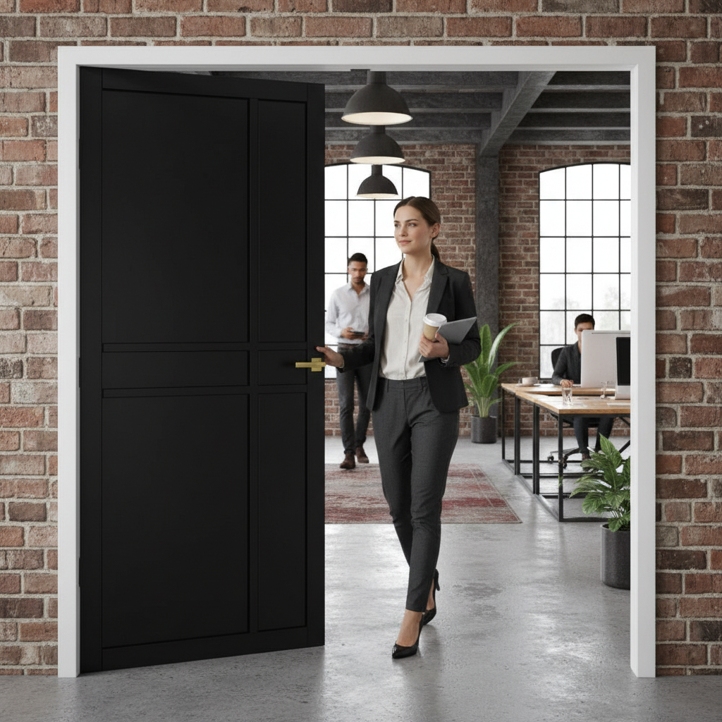 Premium Custom Made Industrial Style Door Pair - Prefinished Black, Solid Core, Suitable for Pocket Door Systems