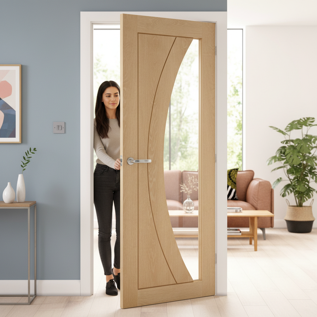 Premium Fully Finished Internal Oak Door with Clear Glass and Deep U-Groove Design for Enhanced Light Flow