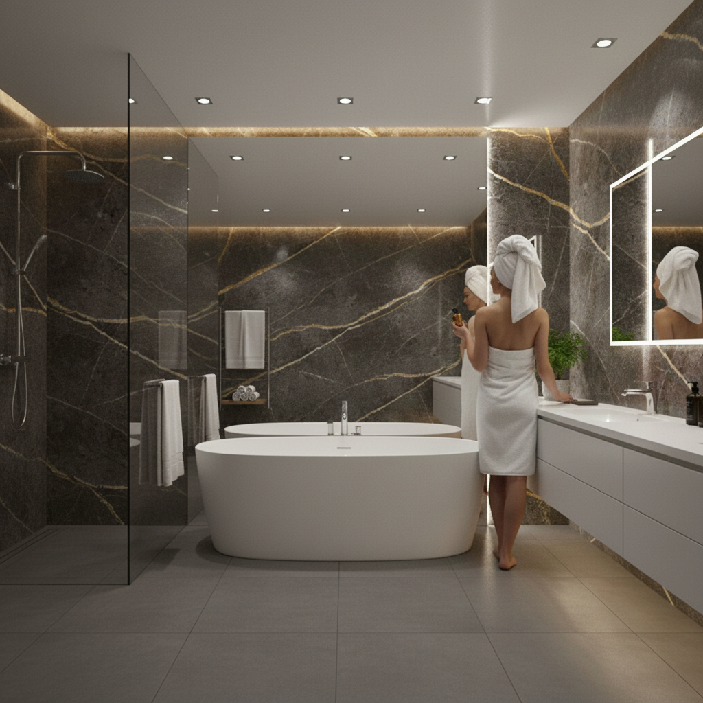 Premium PVC Gloss Waterproof Wall Panelling in Striking Blue Quartz Colour for High-Performance Durability and Ease of Installation