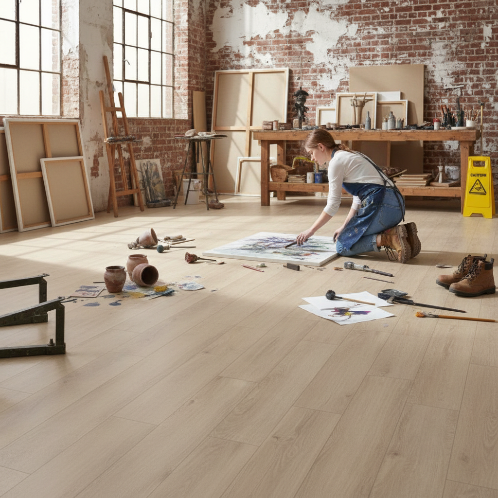 Premium 12mm Laminate Flooring in Norfolk Oak Beige with Water-Resistant Surface and Durable AC5 Wear Rating for High Traffic Areas