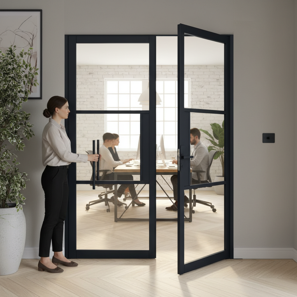 Premium Clear Glazed Offset French Doors with Lock Block Panel - Modern Design for Stylish Interiors