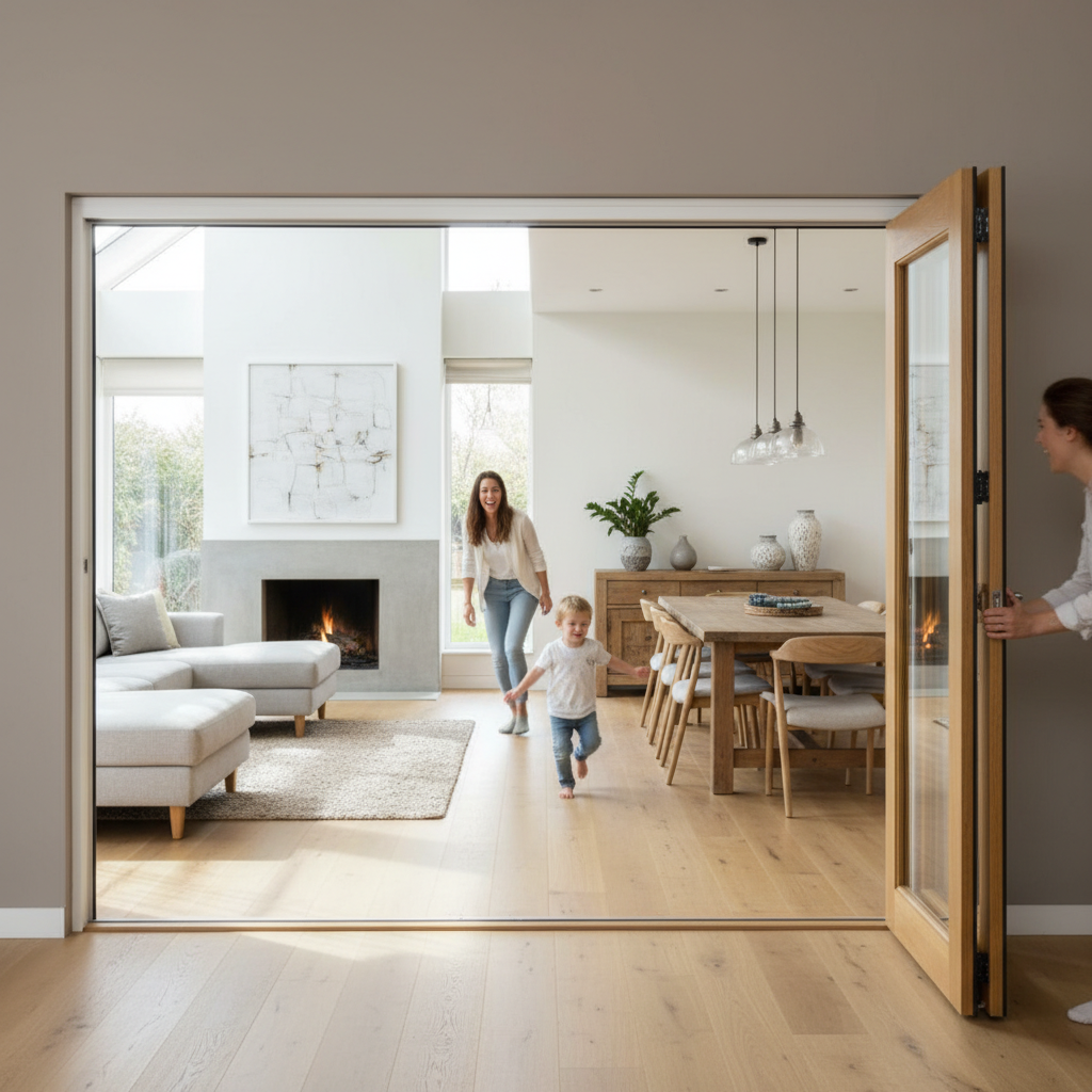 Premium 9ft Internal Folding Bifold Doors - High-Quality Oak with Reversible Design and Durable Hardware