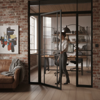 Premium Industrial Style Offset French Doors with Demi Panel - Modern Design and Large Glass Panes for Enhanced Light