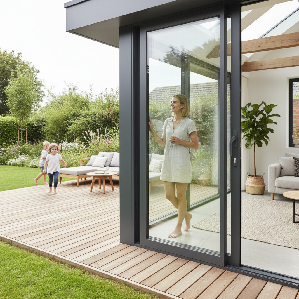 Premium 8ft Grey Aluminium Sliding Doors with Multi Point Locking System and Double Glazing for Enhanced Natural Light