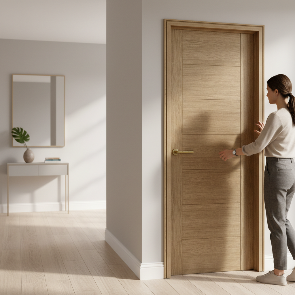 Premium Contemporary Oak 7P Internal Door Fully Finished with Engineered Construction and Attractive Design for Modern Interiors