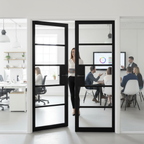 Premium Industrial Style Glazed Door Pair with Clear Safety Glass and Solid Framing - Fully Finished Design