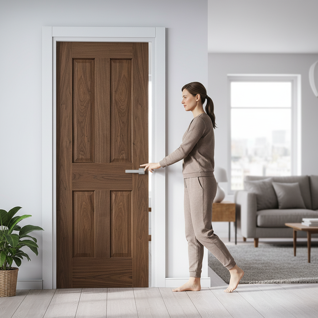 Premium Internal Walnut Fully Finished 4 Panel Victorian Door with Solid Engineered Core and Custom Sizing Options