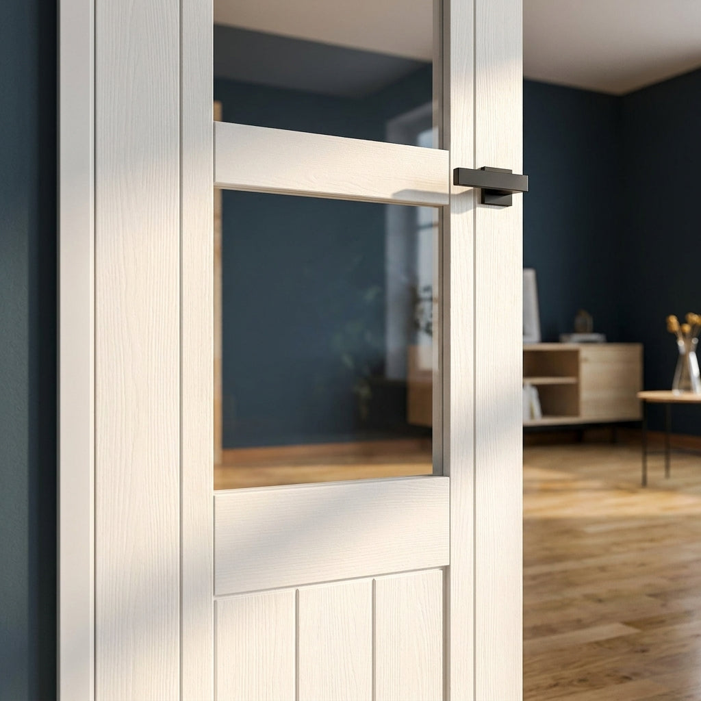 Internal White Shaker Door, Primed Finish, 4 Light Clear Glass - detail view