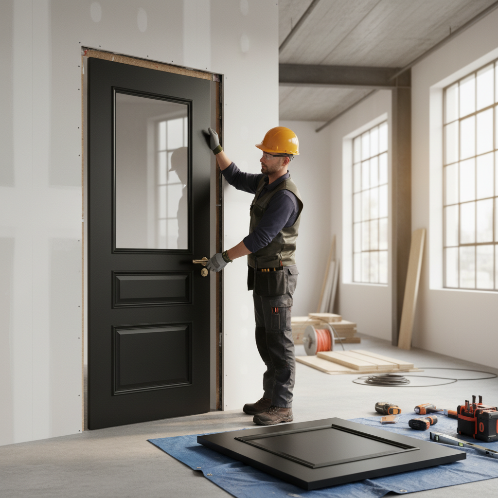 Premium Clear Glazed Fire Door with Bevelled-Edged Panels and 30-Minute Fire-Rated Glass