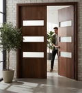 Premium Custom Made Walnut Internal FD30 3 Light Fire Door Pair for Enhanced Safety and Style