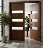 Premium Custom Made Walnut Internal FD30 3 Light Fire Door Pair for Enhanced Safety and Style