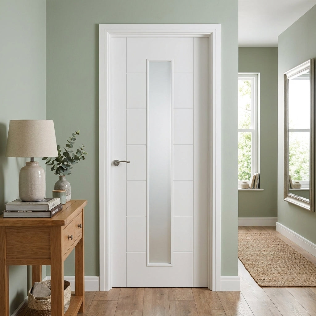Internal White Primed Pedrena 7 Panel Door with 1 Light Clear Glass, Made-to-Measure