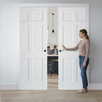 Premium Solid Core White 6 Panel Double Pocket Door Set with Galvanised Steel Frame and Adjustable Jamb Options