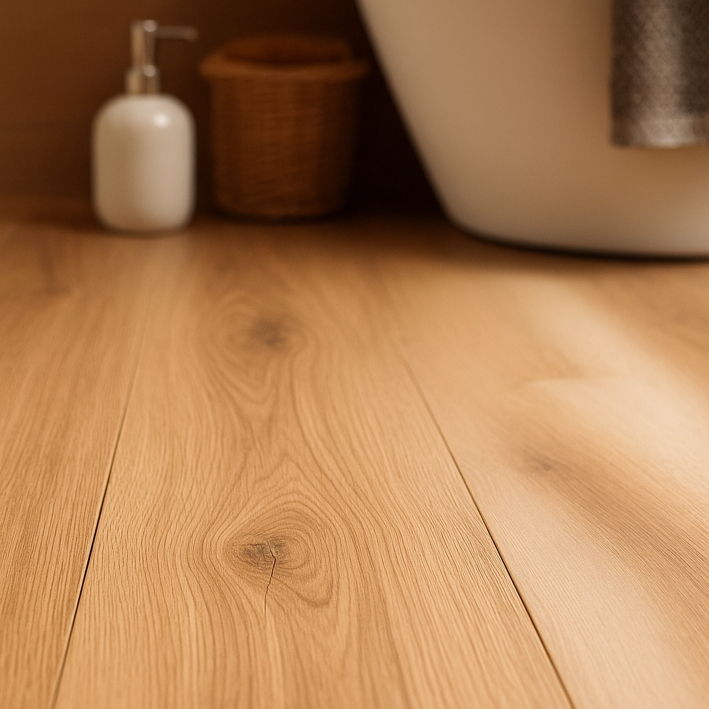 Water-Resistant Honey Oak 12mm Laminate Flooring with 4V Bevel Edge - detail view
