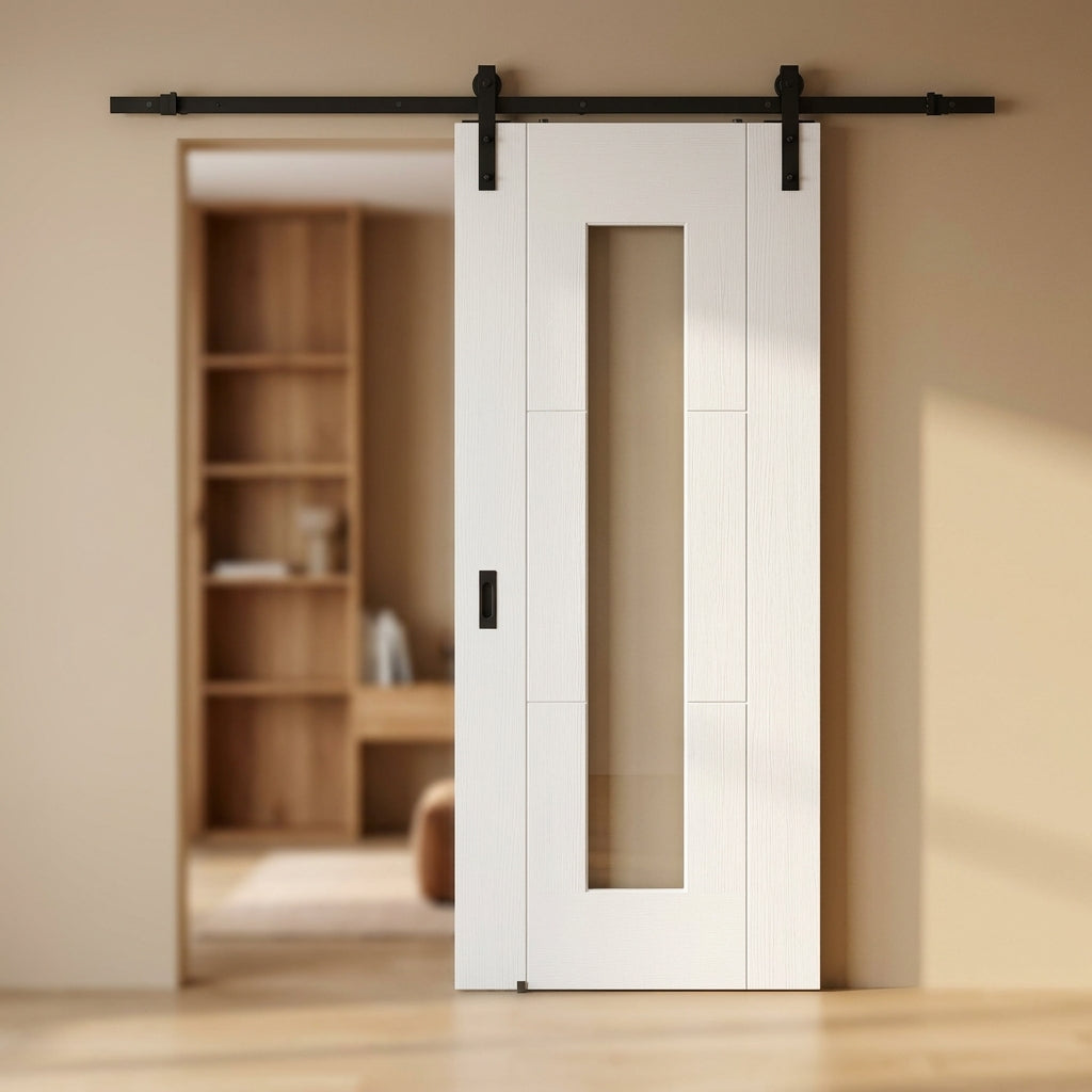 Internal White Primed Sliding Door with 1 Light Clear Glass Glazing - detail view