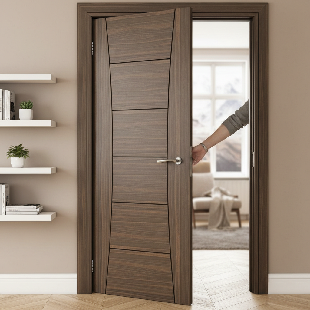 Premium Prefinished Walnut Internal Door with A-Grade Crown Cut Veneers and 10 Year Guarantee