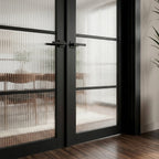 Internal Double Door with Jet Black Finish and 4 Light Reeded Toughened Glass - detail view