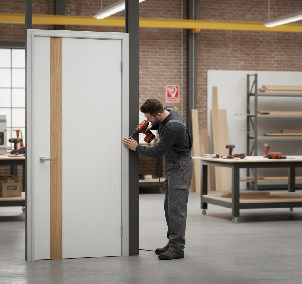 Premium Internal Fully Finished Fire Door with Vertical Oak Insert - Contemporary Design for Modern Interiors