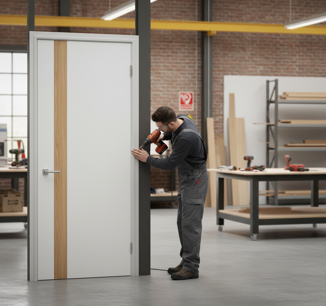 Premium Internal Fully Finished Fire Door with Vertical Oak Insert - Contemporary Design for Modern Interiors