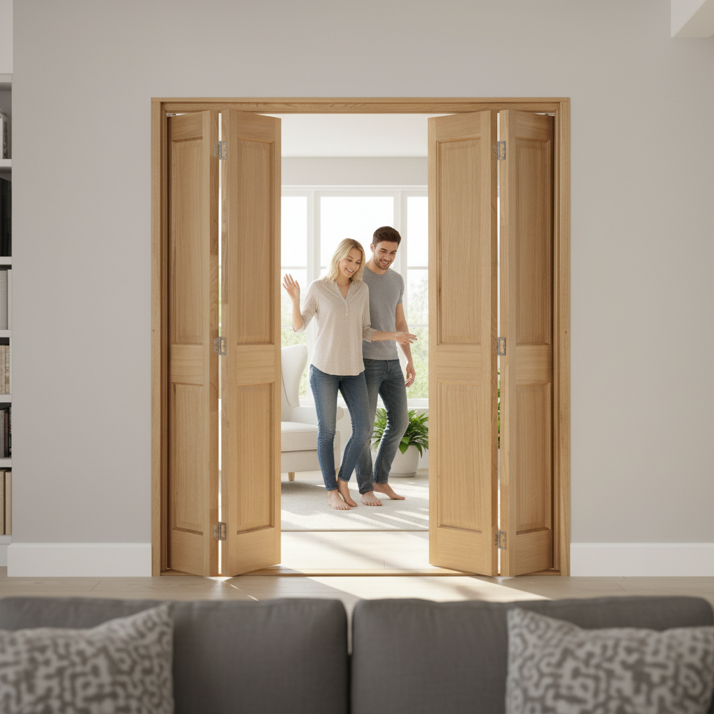 Premium 4 Leaf Bi-Folding Door Set with High-Quality Hardware and Custom Size Options for Room Division