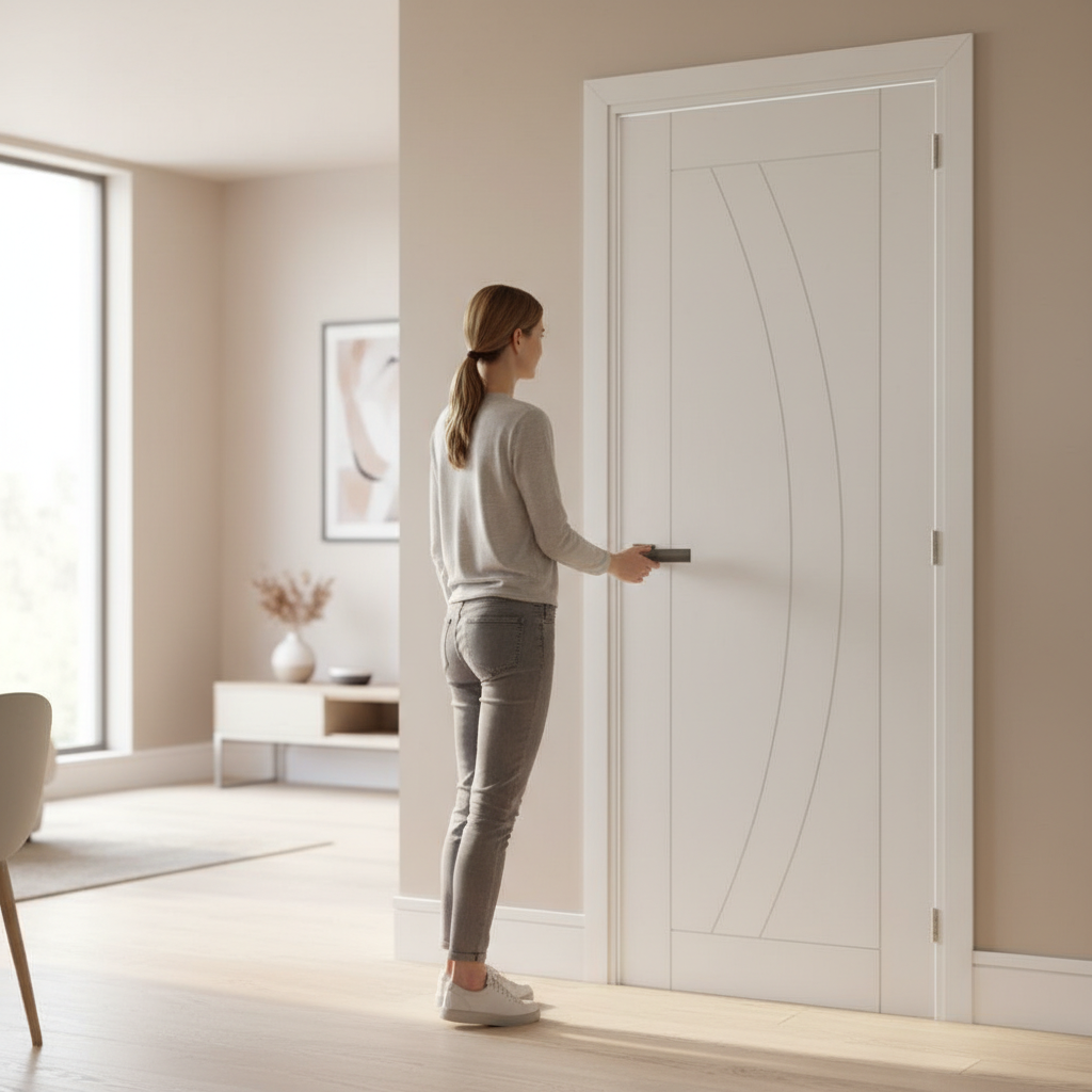 Premium Curvaceous White Interior Door with Solid Core and Fire Rated Options - Bespoke Sizes Available