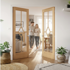 Premium Fully Finished Glazed French Doors with Unique Diamond Design for Sophisticated Home Aesthetics