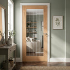 Internal Oak Door, Fully Finished, 1 Light Obscure Lined Clear Glass