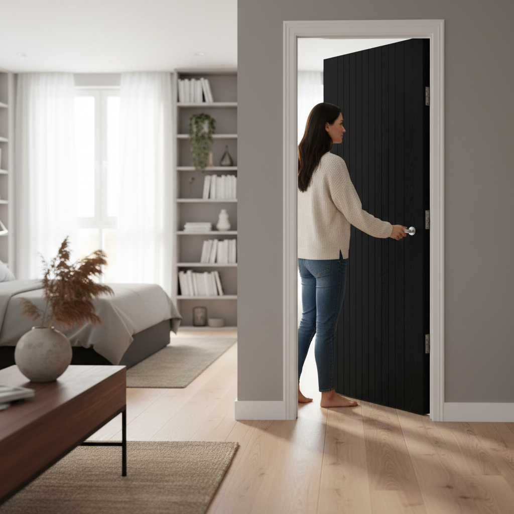Premium Black Laminate Internal Door with Edge Banding for Modern Homes - High-Quality Professional Grade for Industrial and Commercial Applications