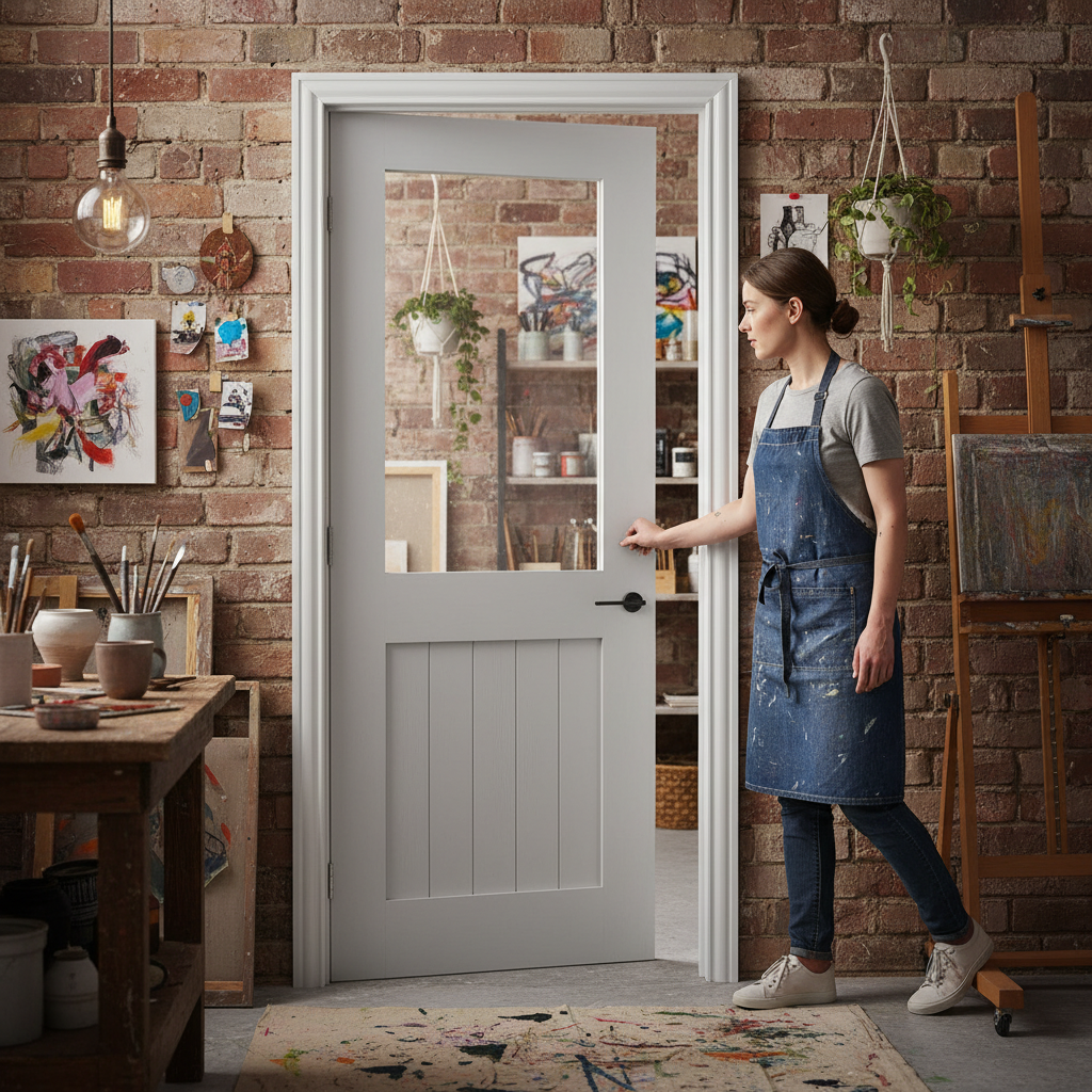 Premium Light Grey Glazed Internal Door with 5 Vertical Panels and Tempered Safety Glass - Perfect for Modern Interiors