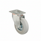 White Smoke Pressed Steel Castor with Grey Non-Marking Rubber Wheel - Heavy Duty Top Plate | Floor Safe